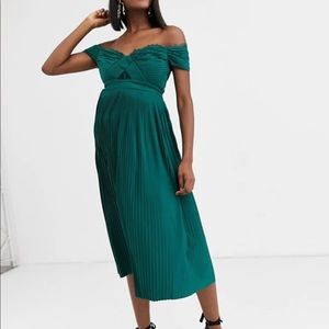ASOS Maternity Forest Green pleated bardot midi